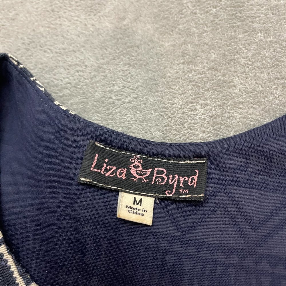 Liza Byrd Women's Cotton Abstract Print Tank Top Dress Navy Blue White Size M - Picture 2 of 10